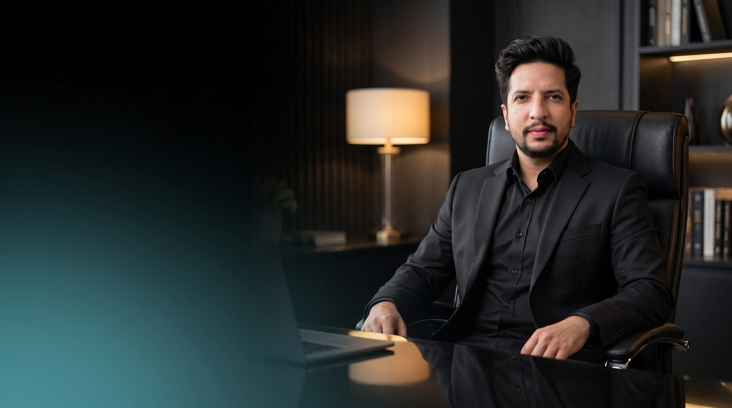 Umair Arif seated at his studio desk